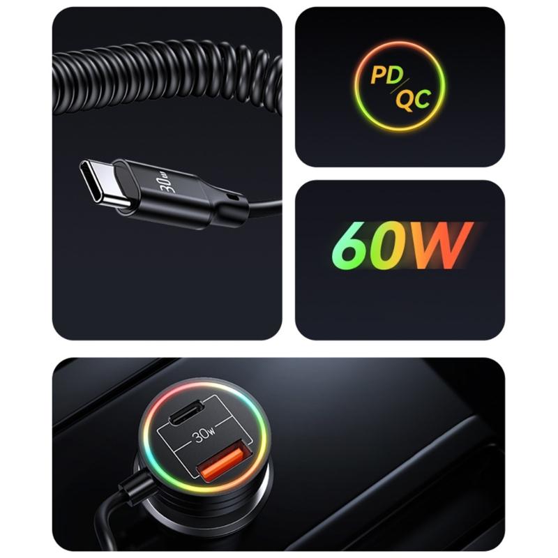 Bộ sạc xe 3A Bộ sạc xe hơi USB Bộ sạc kép PD- & QC3.0 Bộ sạc xe với bộ sạc cáp loại C