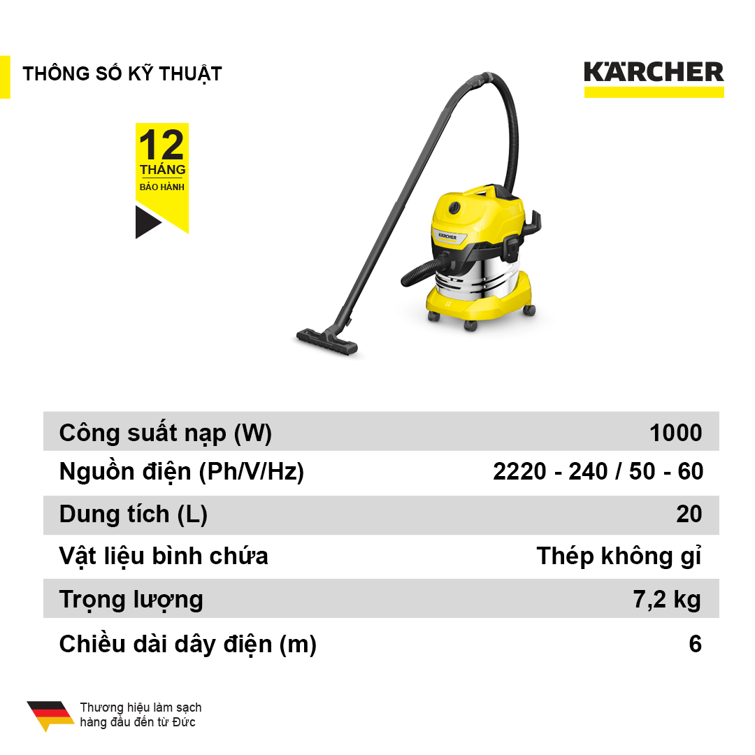 Máy hút bụi đa năng khô và ướt Karcher WD 4 S V Car Hàng chính hãng