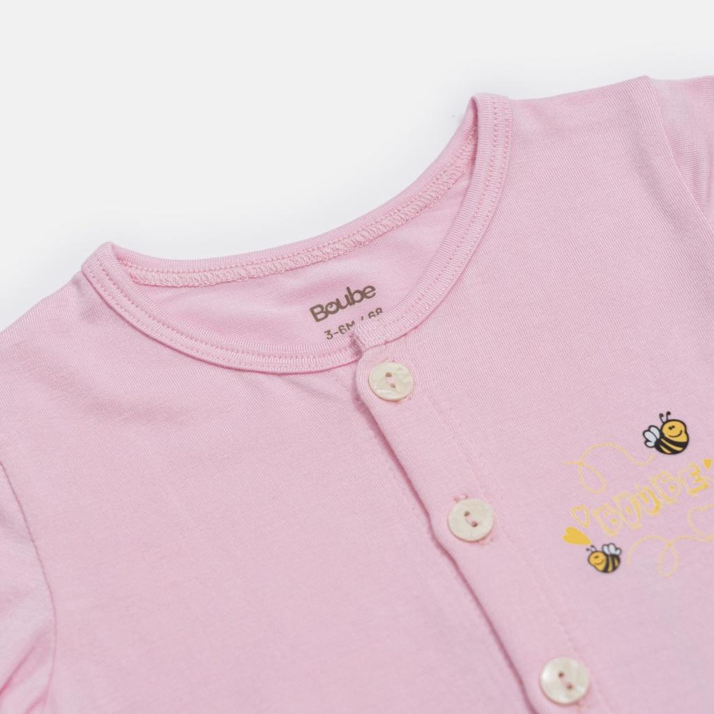 Bộ dài tay cài thẳng màu hồng hoạ tiết ong vàng Boube cho bé - Chất liệu Petit thoáng mát từ 0 đến 24 tháng