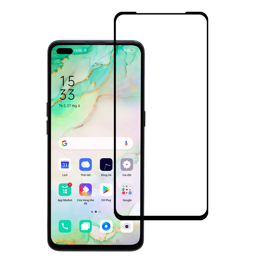 Miếng Dán Kính Cường Lực cho Oppo Reno 3 Pro - Full màn hình - Màu Đen - Hàng Chính Hãng