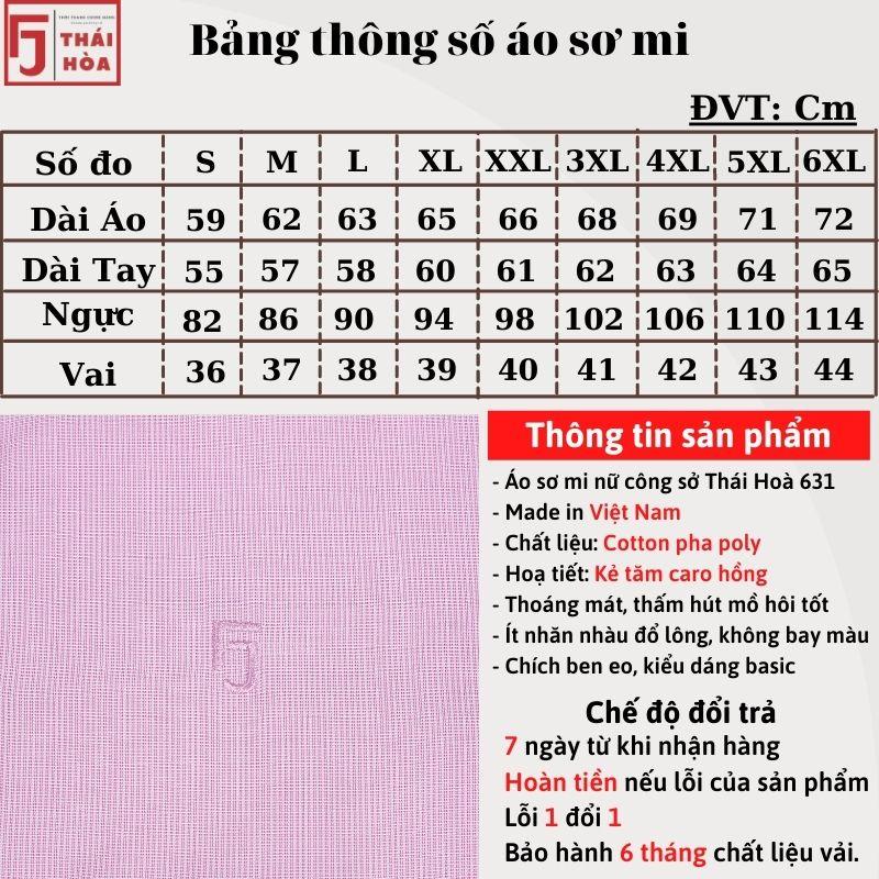 Áo sơ mi nữ Thái Hoà kẻ tăm caro công sở đẹp cao cấp cotton màu hồng 631-10-01