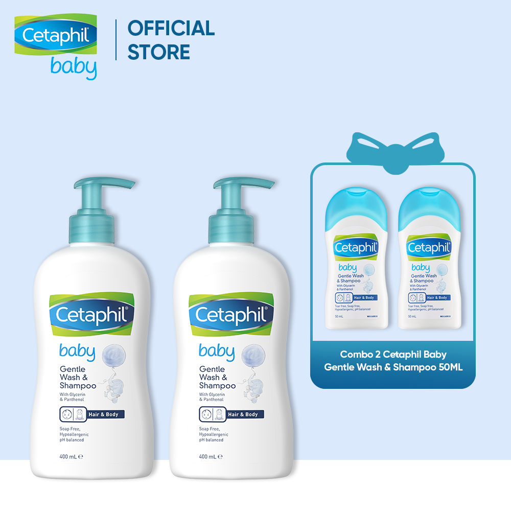 [Tặng Cetaphil Baby 50ml] Combo 2 Sữa tắm gội dịu lành cho bé Cetaphil Baby Gentle Wash &amp; Shampoo 400ml/chai