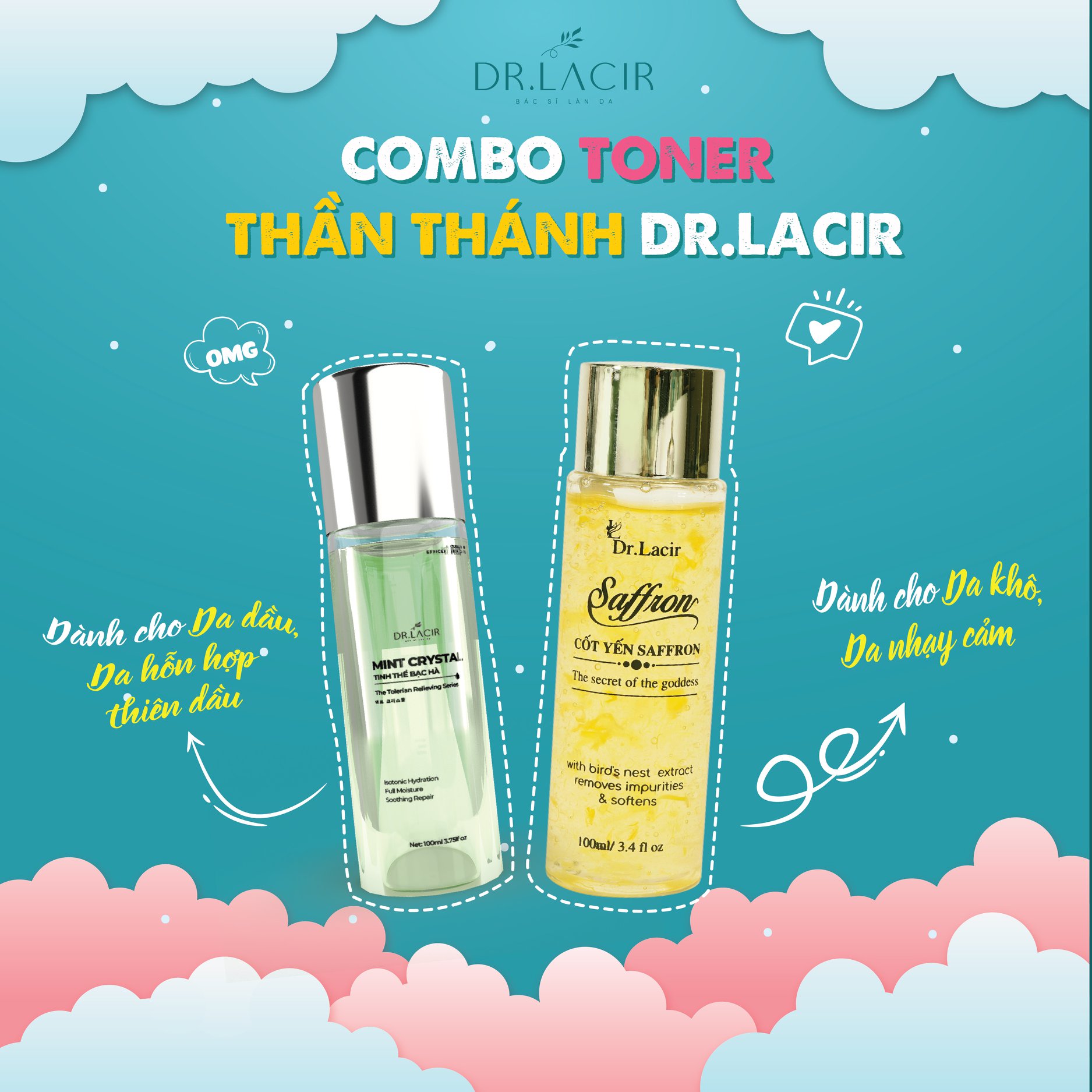 Toner Bạc Hà Dr Lacir Mint Crystal - Cân bằng độ pH cho da, làm sạch sâu