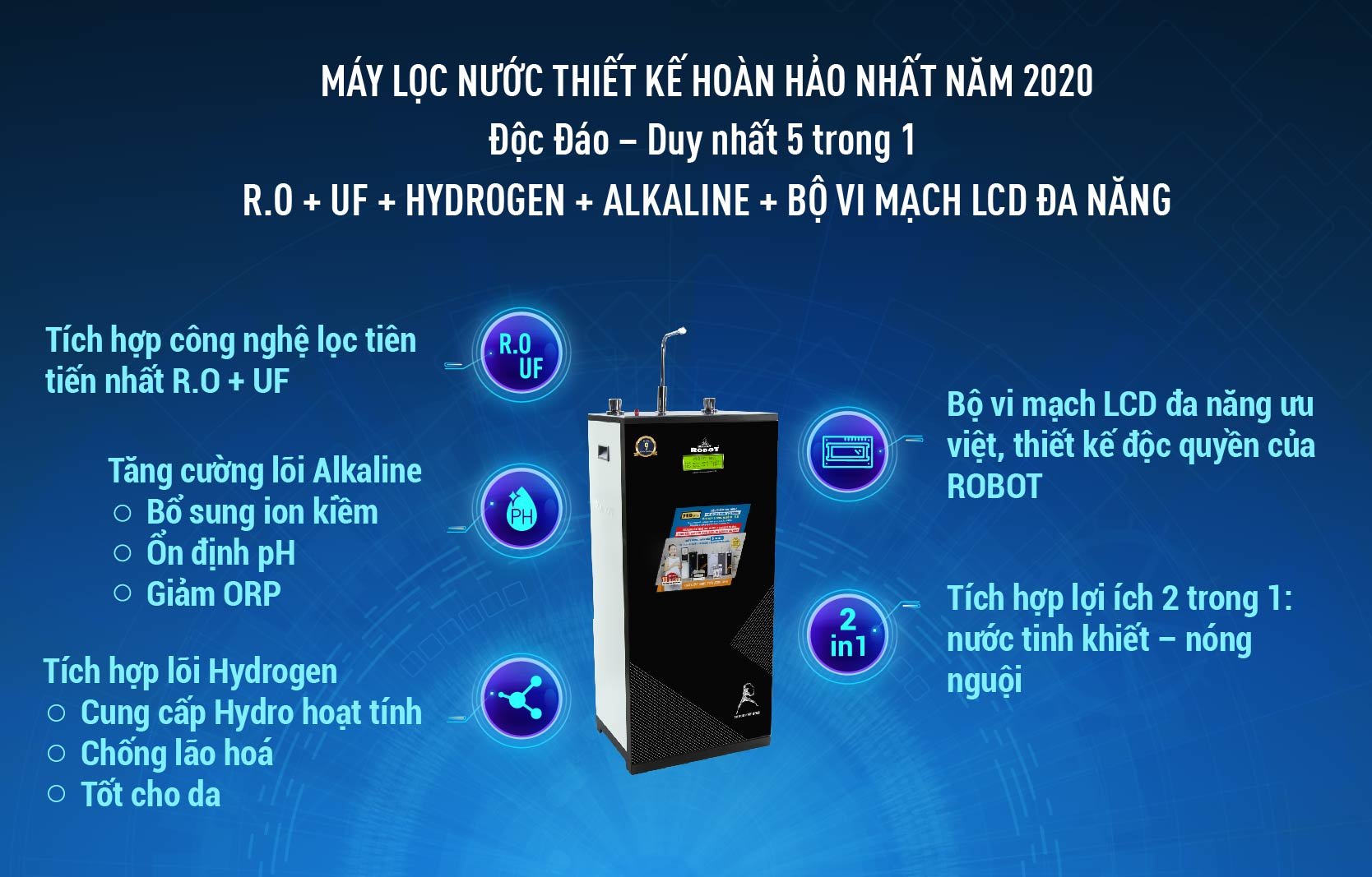 Máy lọc nước ROBOT Nóng Nguội SPRING Pro 9GH-UR Màu Đen Sọc- Hàng chính hãng