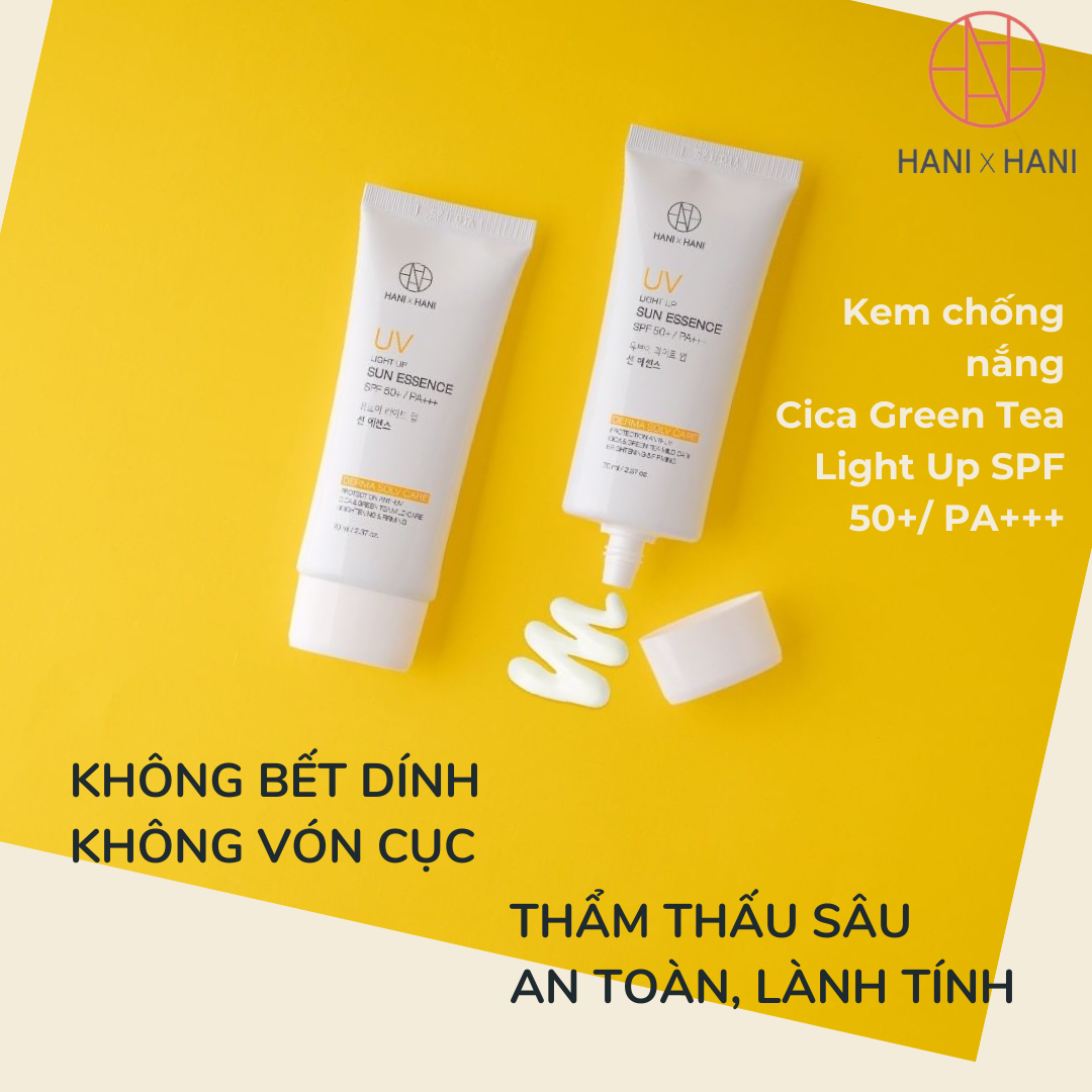 [CHÍNH HÃNG] Kem Chống Nắng Vật Lý Dưỡng Da làm sáng và săn chắc da Cica Green Tea Light Up SPF 50+/ PA+++  an toàn với mọi loại da, không vón cục, không bết dính, không bóng dầu dùng được cho da nhạy cảm, da mụn và da trị liệu Hani x Hani 70ml