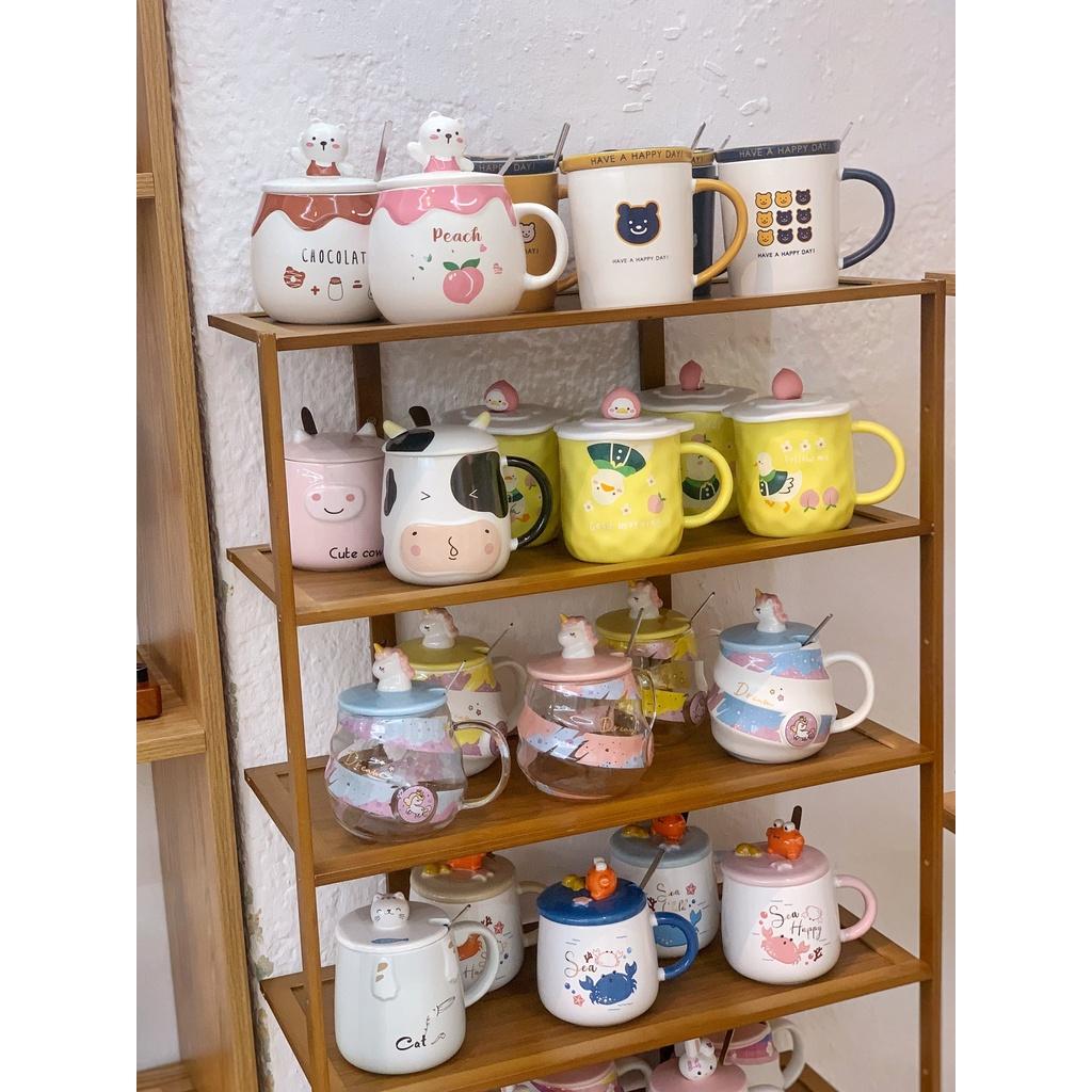 Cốc sứ Vịt vàng có nắp có thìa - Cốc uống nước họa tiết cat fish dễ thương - quà tặng văn phòng