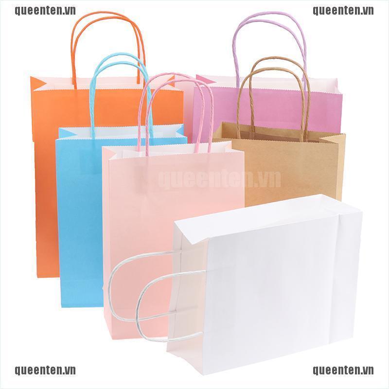 Solid Color Paper Party Bags Kraft Bag With Handles Recyclable Birthday Gift Bag QUVN