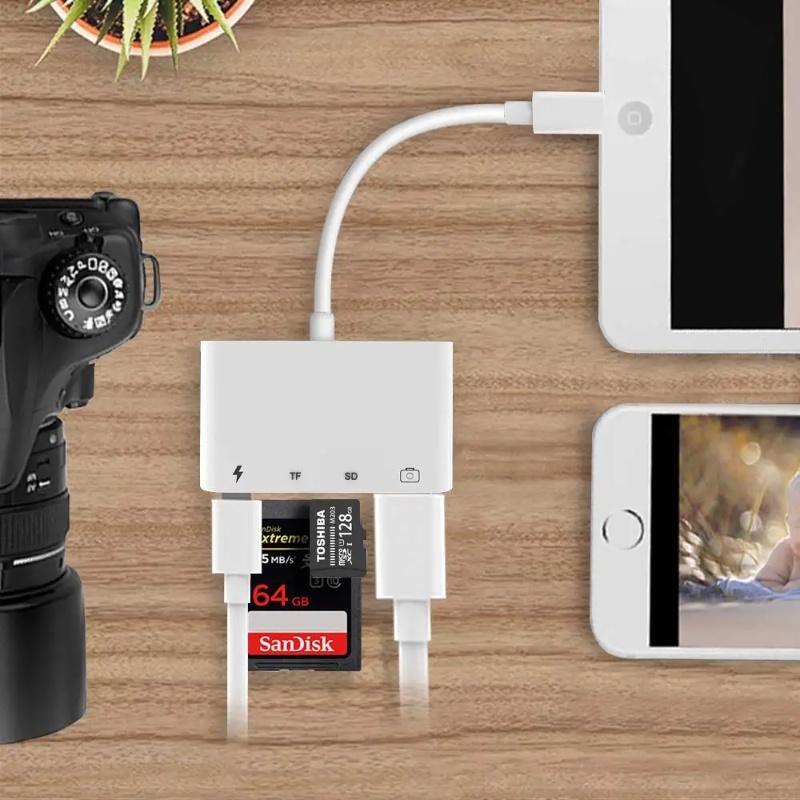 Đầu Đọc Thẻ Nhớ SD TF 4 Trong 1 USB OTG Kèm Đầu Đọc Thẻ SD TF Cho iPhone / iPad / iOS 14