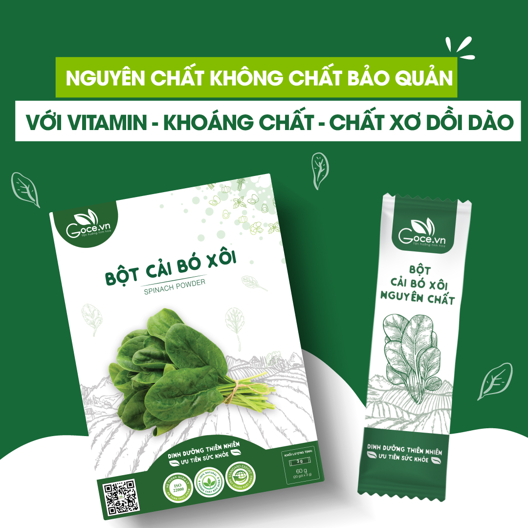 Bột cải bó xôi nguyên chất Goce (Rau Bina) - 60g (20 gói x 3g)