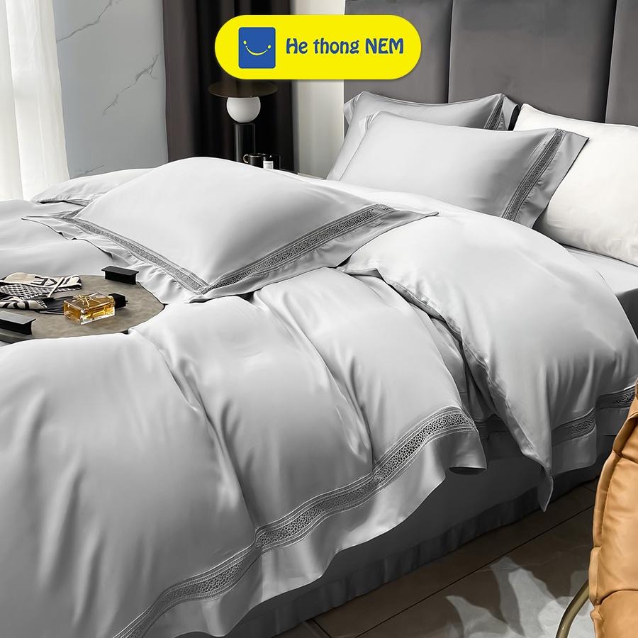 Bộ Ga Trải Giường Lụa Tencel Cao Cấp SERENA Chính Hãng Bộ Chăn Ga Gối Đệm Nệm 5 Món Ra Giường Tencel Lụa
