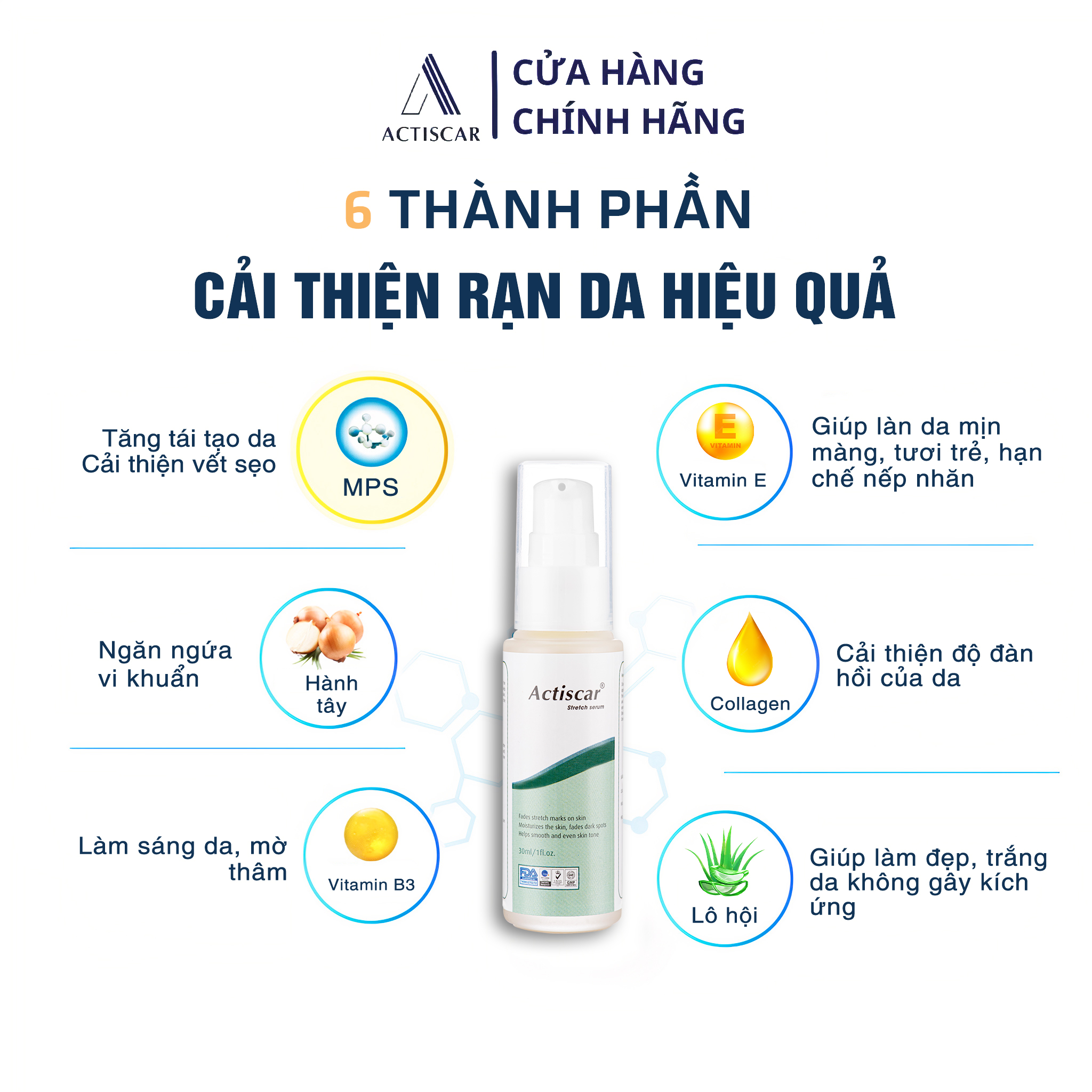 Serum Rạn Da Actiscar Làm Mờ Rạn Da, Mờ Sẹo, Đều Màu Da Sau Sinh 30ml