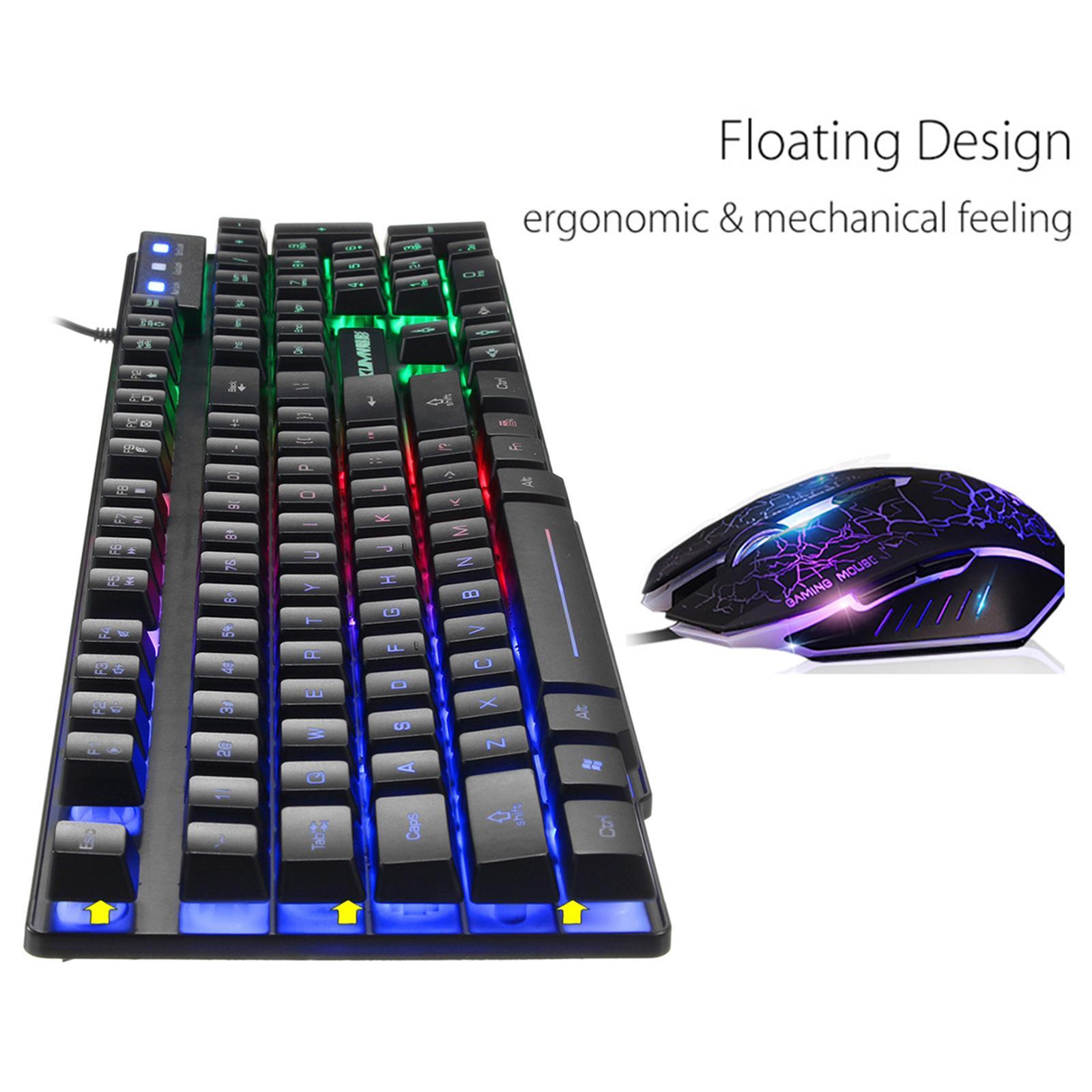 Rainbow LED USB Wired Gaming Keyboard & Mouse Pad Set for PC Laptop