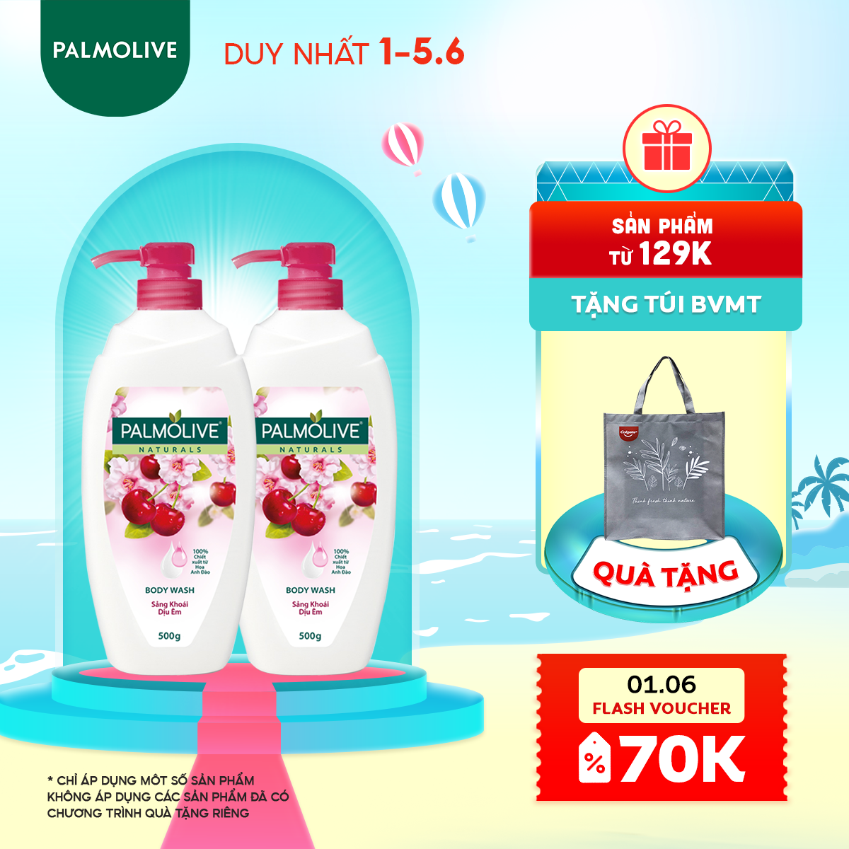 Bộ 2 Sữa tắm Palmolive sảng khoái dịu êm 100% chiết xuất từ hoa anh đào 500g