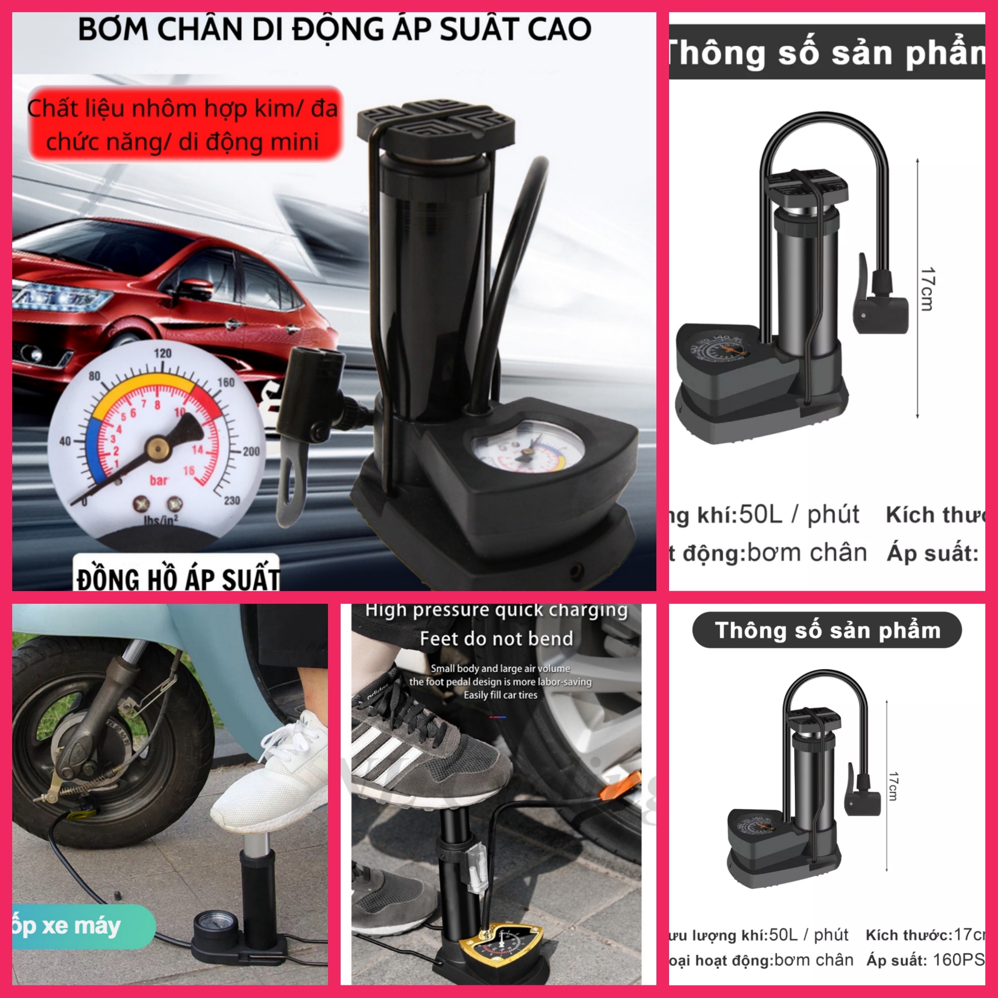 BƠM XE ĐẠP CHÂN ĐA NĂNG TRỢ LỰC NHỎ GỌN MANG THEO TIỆN DỤNG MẪU MỚI HÀNG CHẤT LƯỢNG