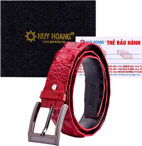 Thắt Lưng Nam Da Cá Sấu Nguyên Con Bản Lớn Bát Gài Đầu Kim Huy Hoàng HT4238 - Đỏ