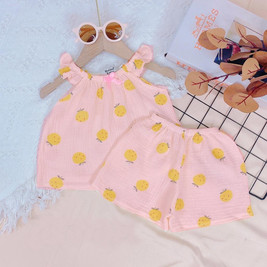 Đồ bộ bé gái 8 đến 16 kg vải xô Muslin QATE751 - bộ 2 dây bé gái xinh xắn
