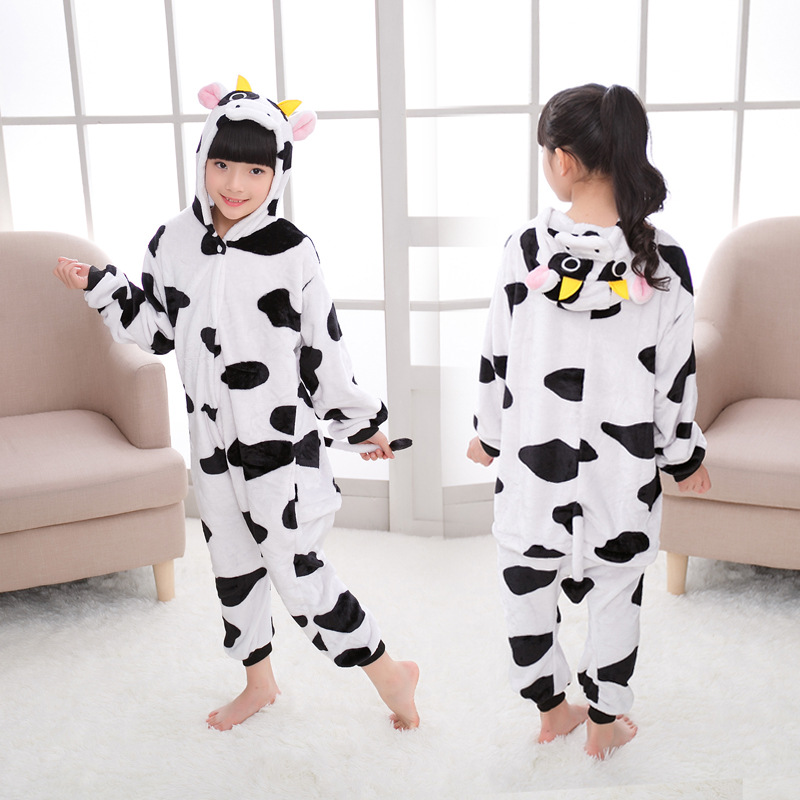 Bộ đồ ngủ hình thú bò sữa 1907 liền thân lông mịn Pijama Động Vật Hoạt Hình cho trẻ em người lớn Cosplay