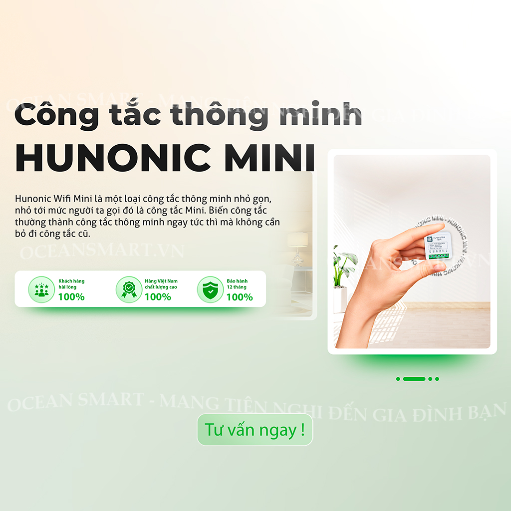 Công Tắc Thông Minh Wifi Hunonic Mini, Công Tắc Điều Khiển Từ Xa Qua Điện Thoại - HNMN02