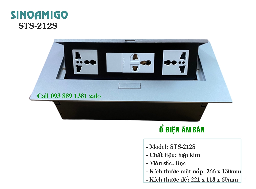 Ổ điện âm bàn văn phòng Sinoamigo STS-212S (gồm 3 ổ điện 3 chấu cắm)