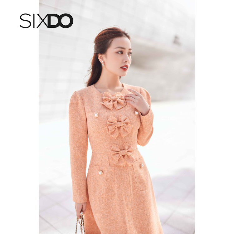 Đầm ôm tweed phối nơ sang trọng thời trang nữ SIXDO