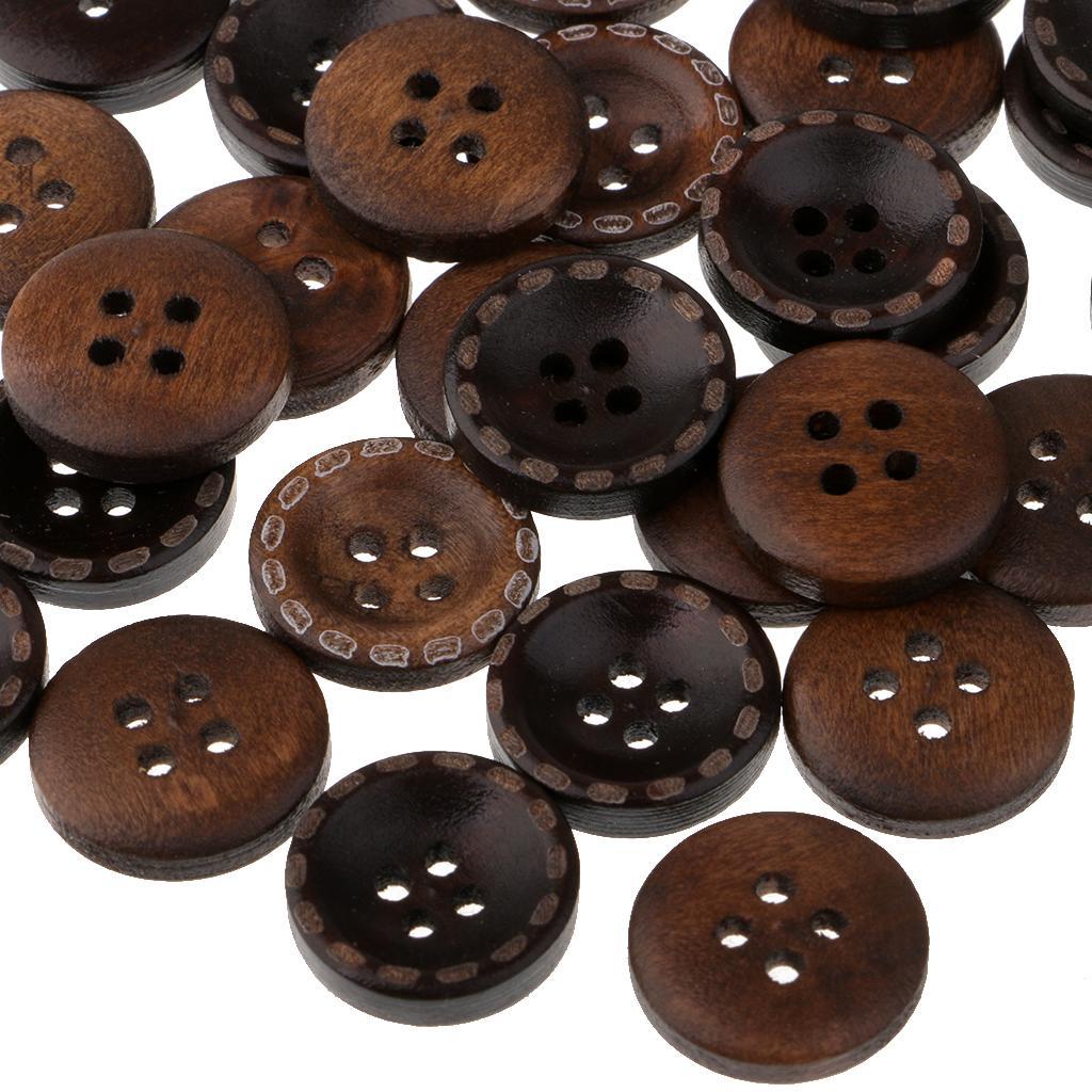 50 Piece Vintage 4 Holes Wooden Buttons for Sewing on Clothing Decoration 15mm