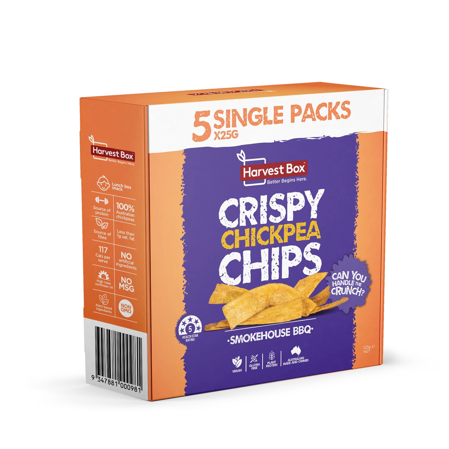 Bánh Snack Đậu Gà Vị BBQ không gluten, ăn kiêng, ăn chay Harvest Box - Crispy Chickpea Chips Smokehouse BBQ 125g