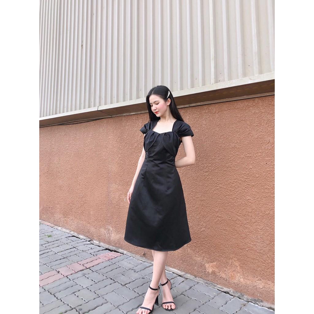 ĐẦM PHI TAPTA ĐỎ ĐÊN TRẮNG HỒNG TAY BÚP SEN CỔ V DÁNG XÒE-hình thật shop chụp