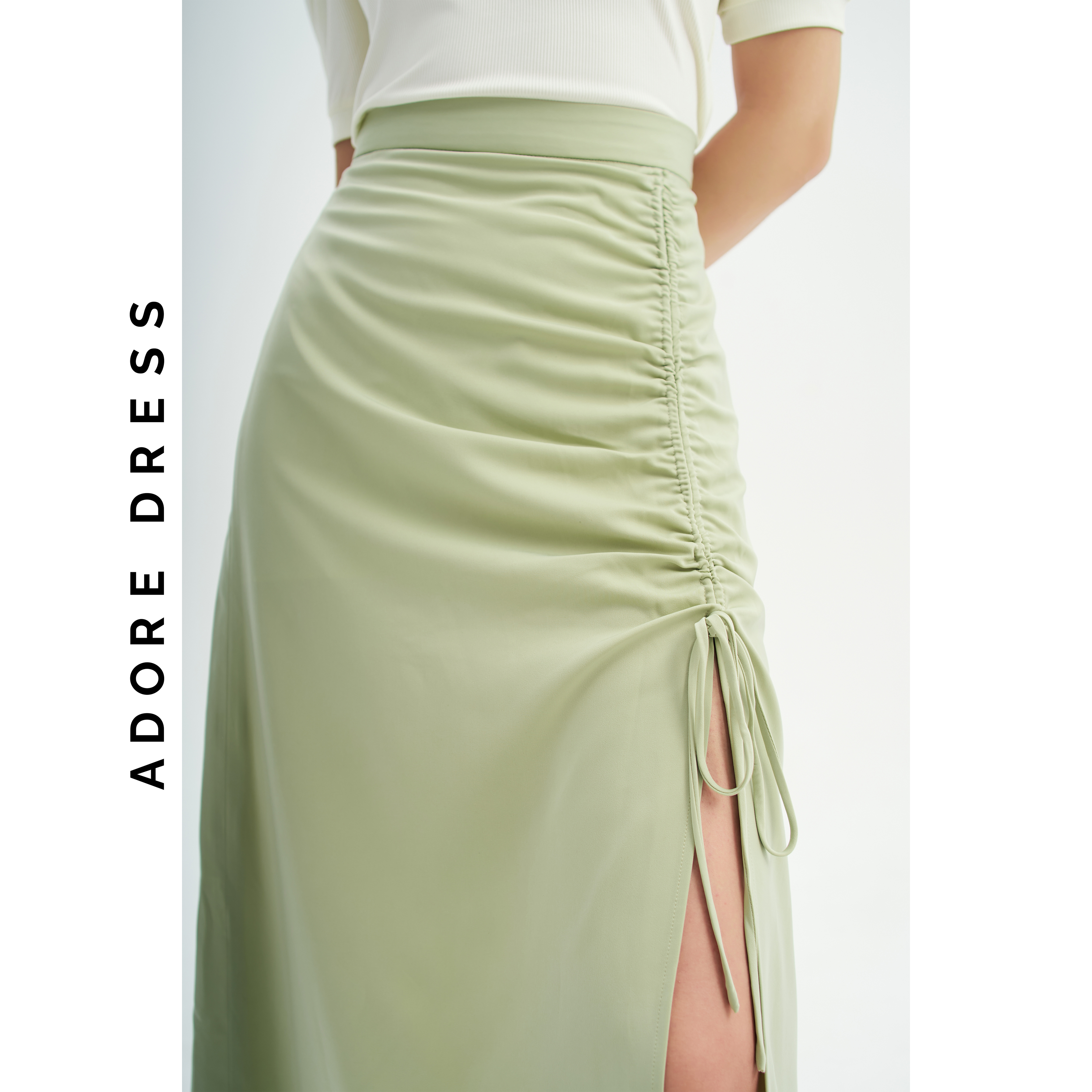 Chân váy Midi skirts resort style lụa trơn olive green 313SK2016 ADORE DRESS