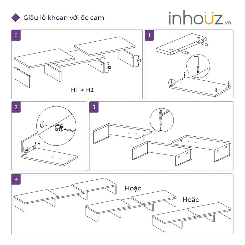 Kệ gỗ để màn hình máy tính 3 ngăn điều chỉnh kích thước, khớp xoay linh động - INHOUZ - HOKN0002