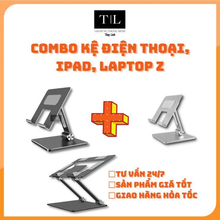 (Combo 3 sản phẩm) Kệ điện thoại, ipad và laptop Z - Giá Đỡ có trượt, silicon đa điểm chống xước, hợp kim nhôm cao cấp
