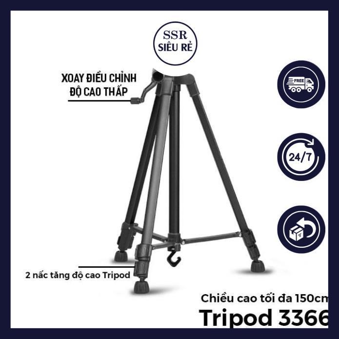 Chân Tripod 3366 giá đỡ điện thoại, máy ảnh, Giá đỡ máy chiếu cao 150cm có tay cầm cực chắc chắn