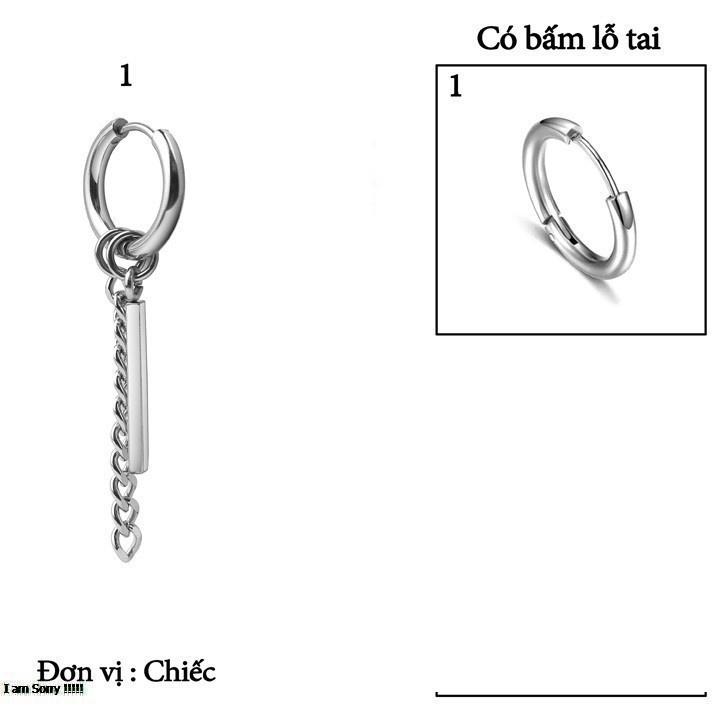 Bông tai nam inox cao cấp 1 chiếc Kpop thép không gỉ bấm lổ tai