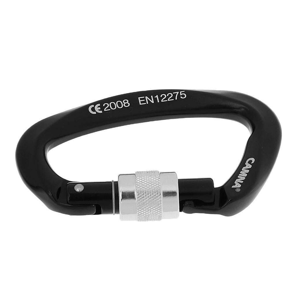 2pcs 25KN D-ring Screw Locking Carabiner Hook Safety Rock Climbing Rescue Rappelling Equipment Black