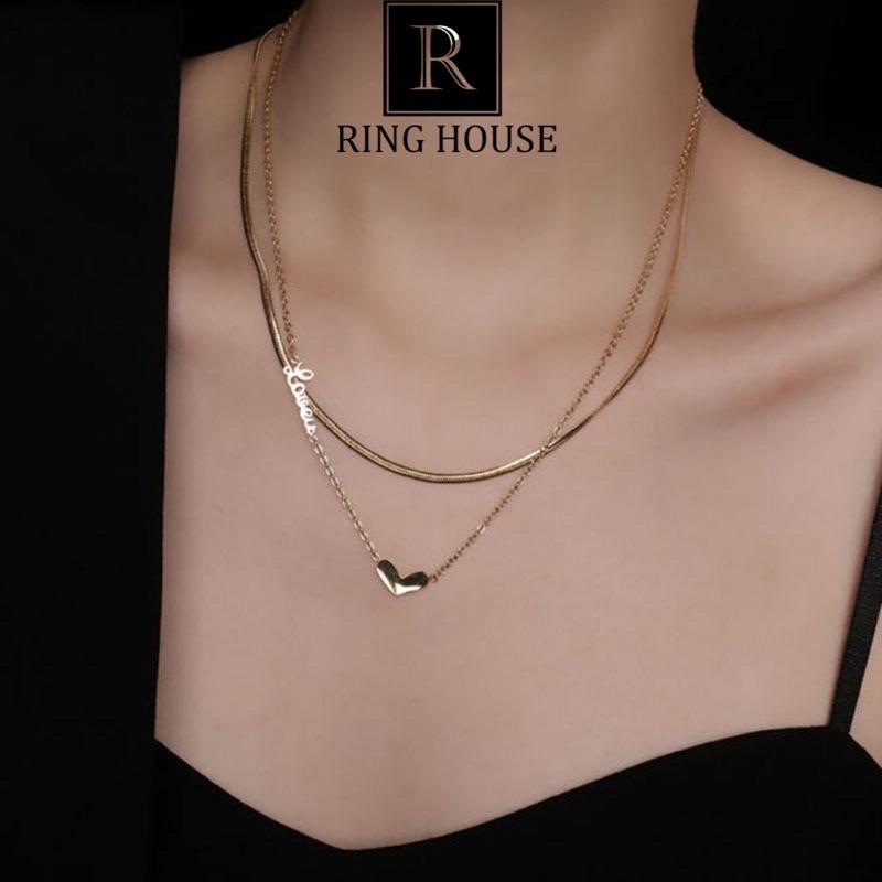 Dây Chuyền Choker Nữ Titan Không Đen Hai Tầng Heart Love
