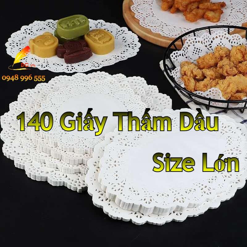 140 Giấy Thấm Dầu Ăn Size lớn 21cm Cao Cấp Họa Tiết Ren Sang Trọng Hình Tròn Lót Bánh - Đồ Ăn - Thấm Hút Tốt