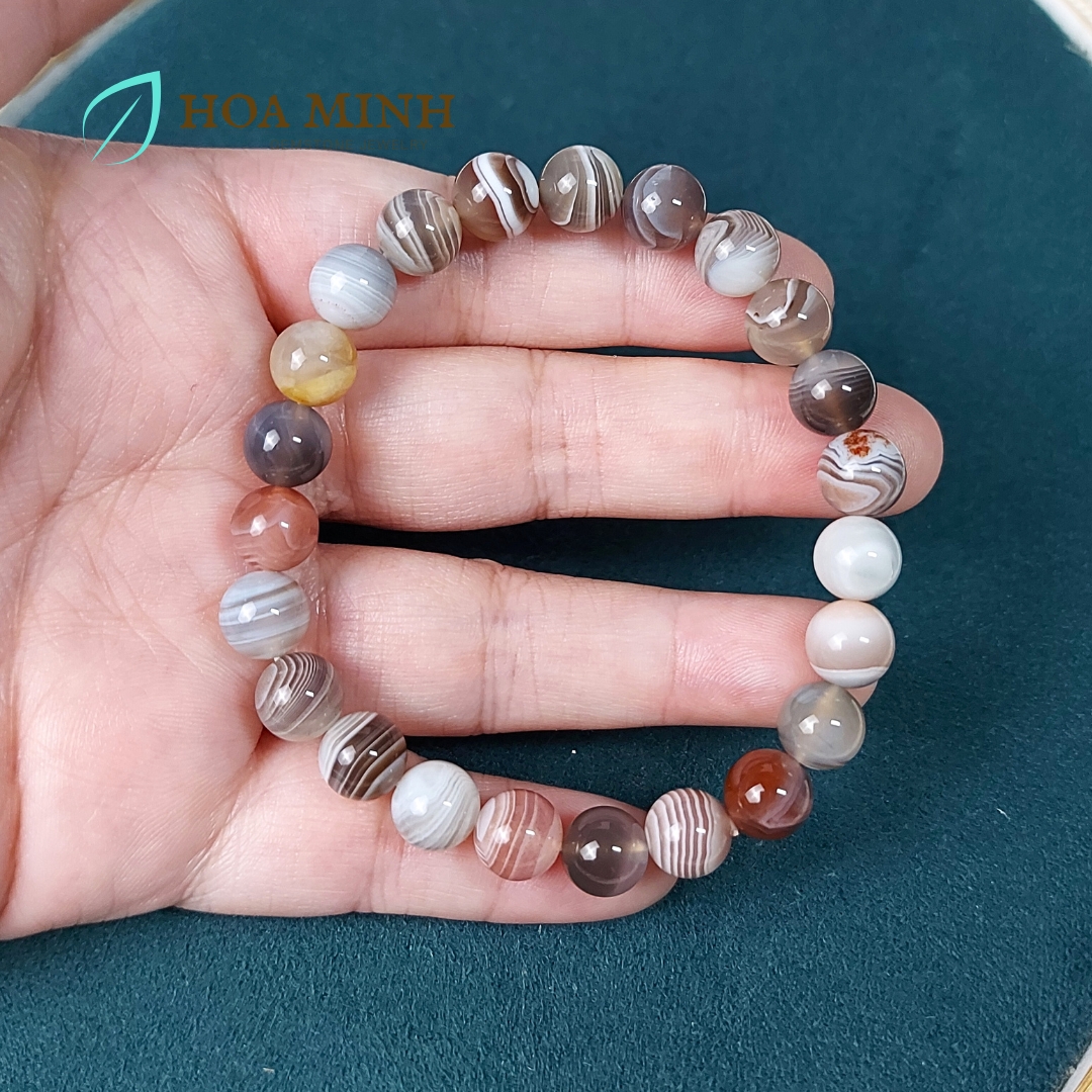 Vòng tay phong thủy đá Mã Não vân vỏ ốc VIP độc đáo có nhiều size hạt 8 li 10 li 12 li