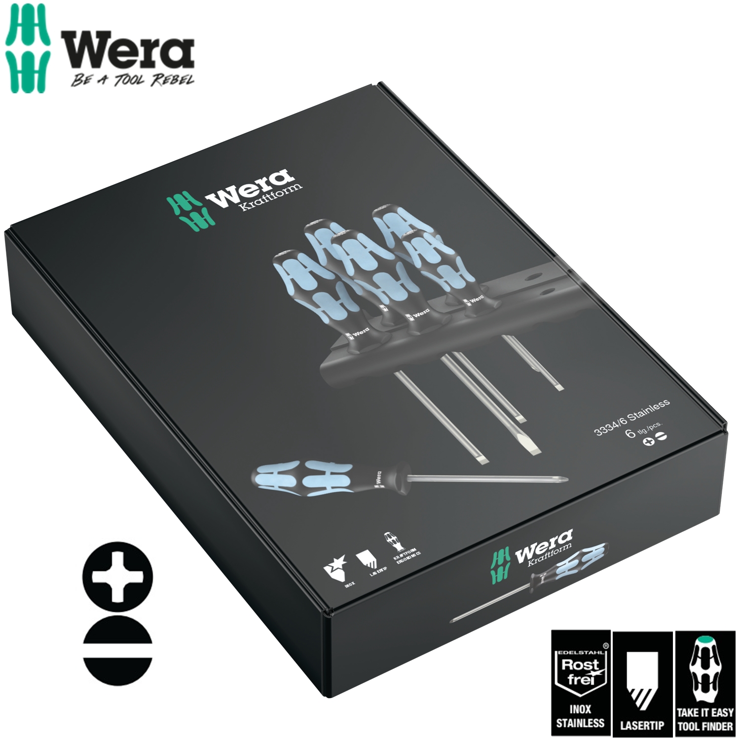 Bộ tua vít thép không gỉ 3334/6 Screwdriver set, stainless and rack Wera 05032060001