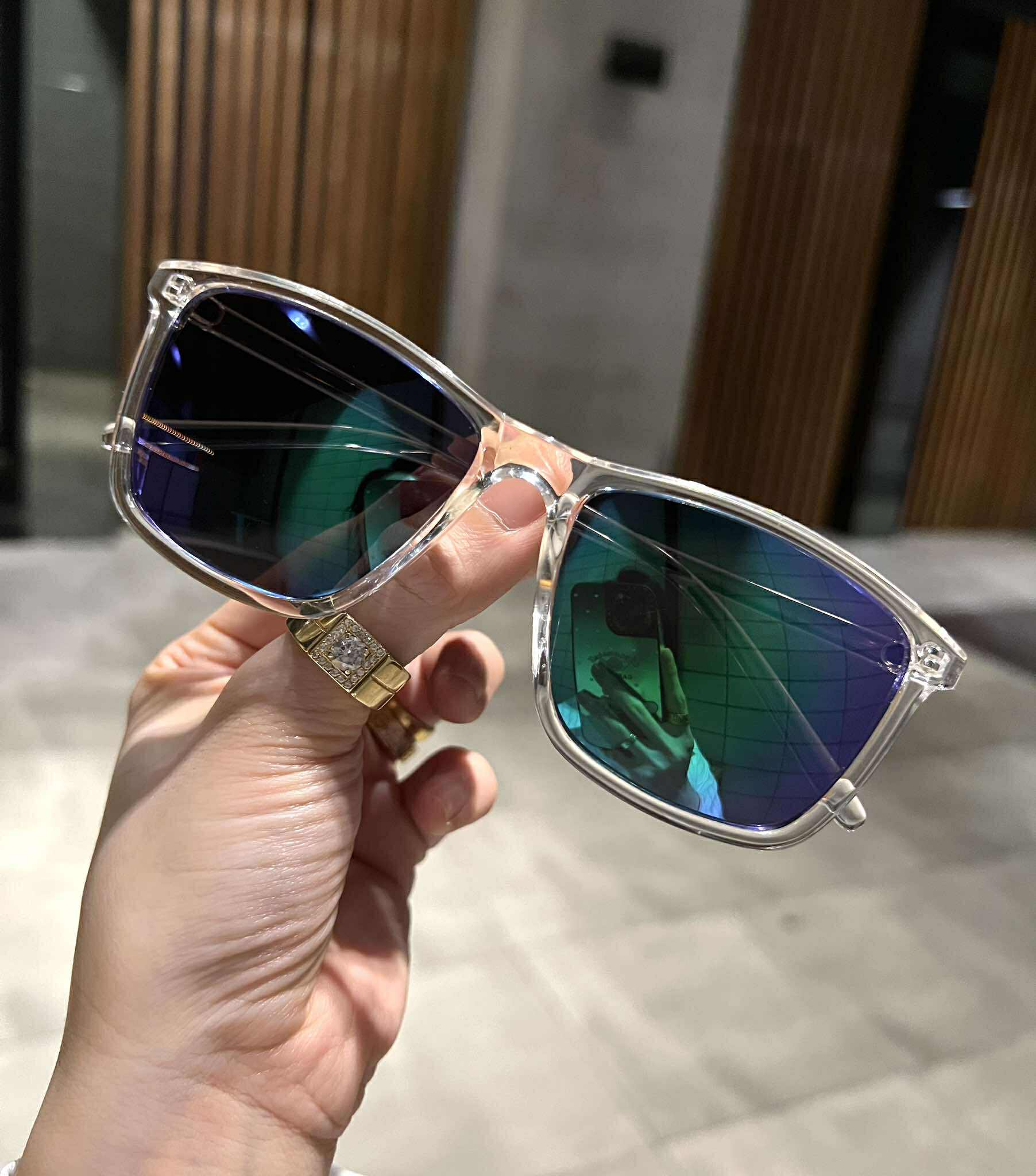 Kính mát, Kính râm unisex Mắt vuông mắt gương xanh sành điệu
