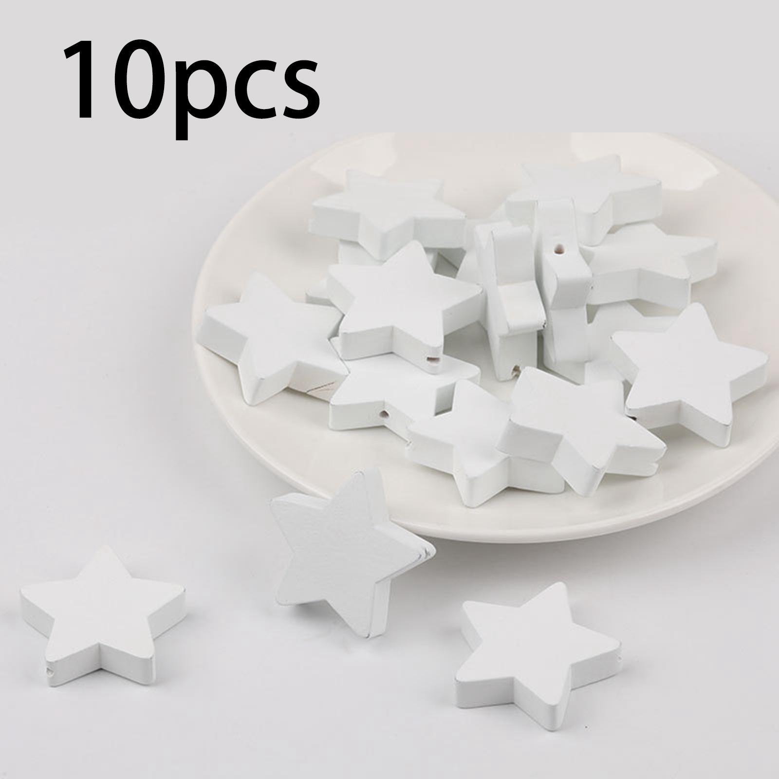 10x Star Wooden Beads Loose Beads Spacer Beads White with Hole for DIY Craft Supplies