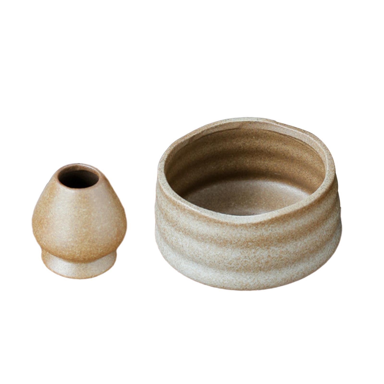 Ceramic Matcha Bowls with Whisk Holder Handmade for Office Dining Room Party