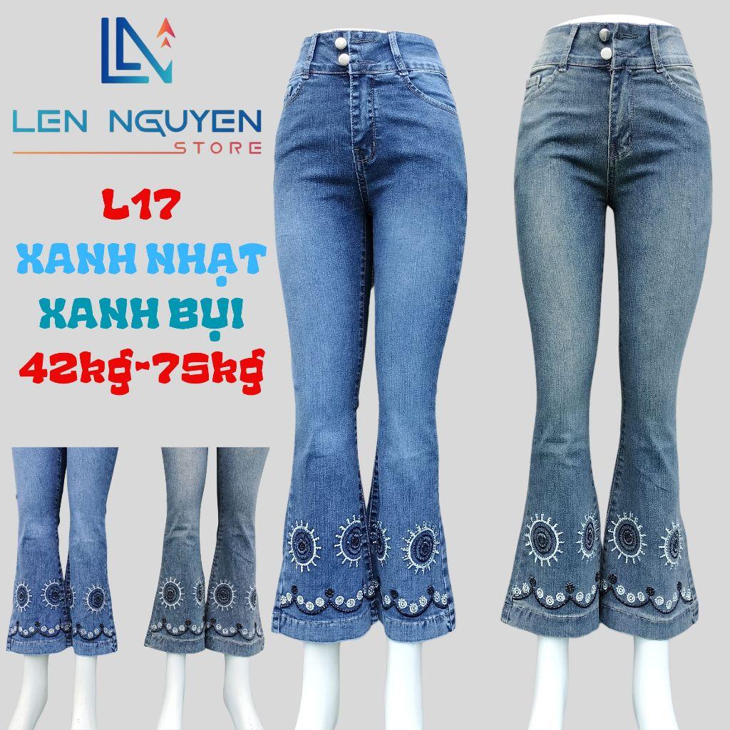 L17_Quần jean nữ, loe, lưng cao, quần bò nữ dáng ôm, quần rin nữ có big size, cho 42kg đến 75kg,LEN NGUYEN STORE - Xanh Nhạt