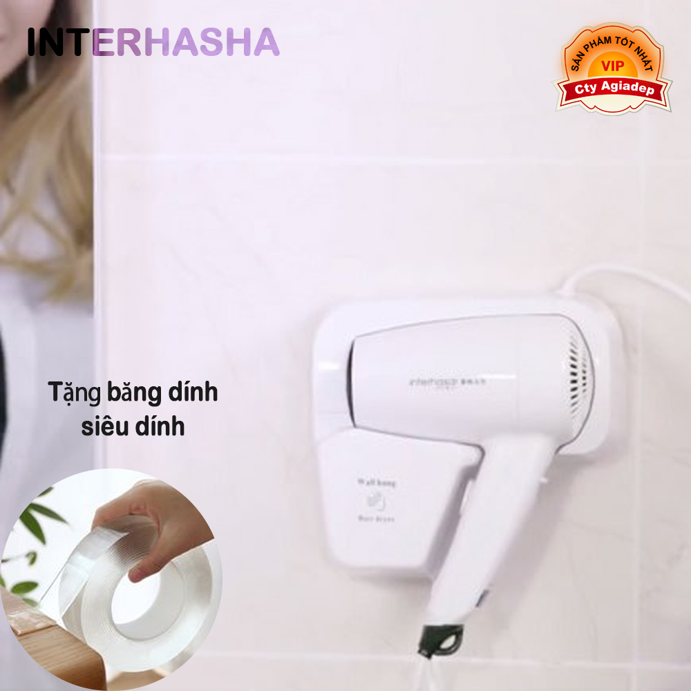 Máy sấy tóc treo tường interhasa + Băng dính siêu chắc dán tường dán kính