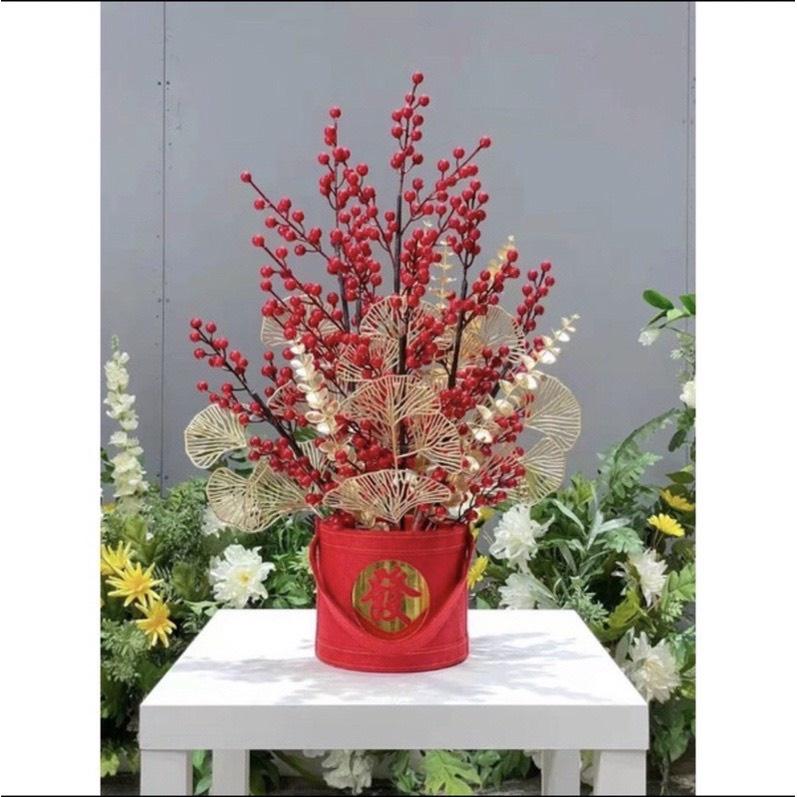 NHÁNH ĐÀO ĐÔNG ĐỎ trang trí tết - phụ kiện decor nhà cửa