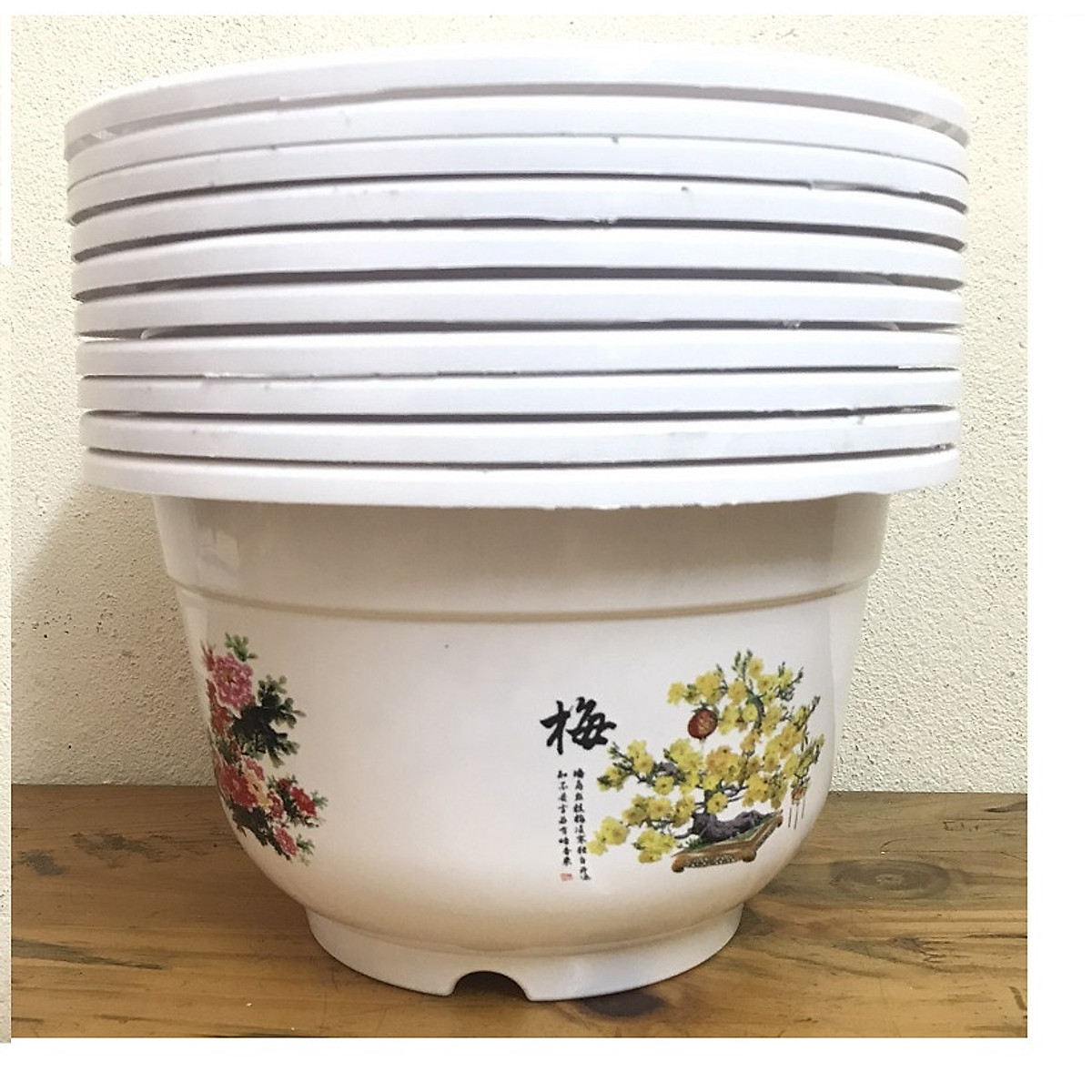Combo 10 Chậu Nhựa BỐN MÙA Hình Tròn Màu Trắng Mã A250, KT 23x21