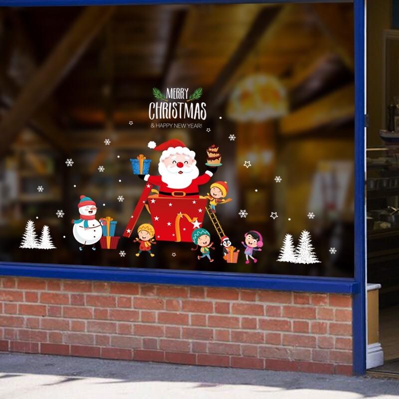 Decal trang trí Noel - Ông già Noel hộp qà đỏ