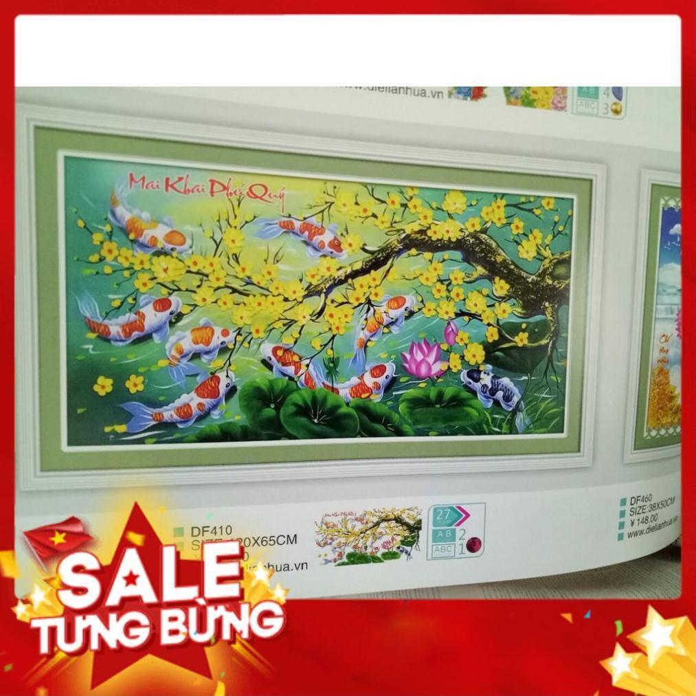 Tranh đính đá cành mai mai khai phú quy KT 120x65cm
