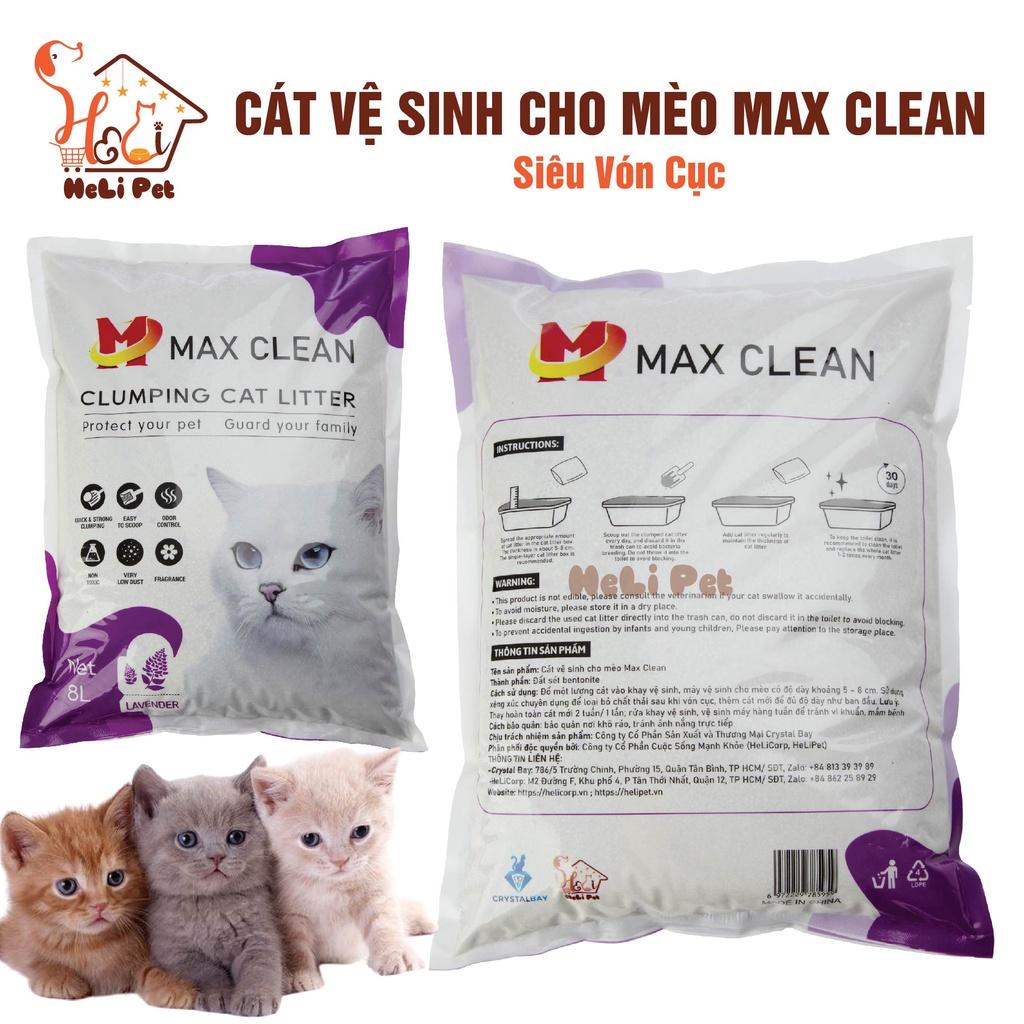 Cát Vệ Sinh Dùng Cho Khay Vệ Sinh, Máy Vệ Sinh Cho Mèo Max Clean Hương LAVENDER 4Kg Siêu Vón Siêu Ít Bụi