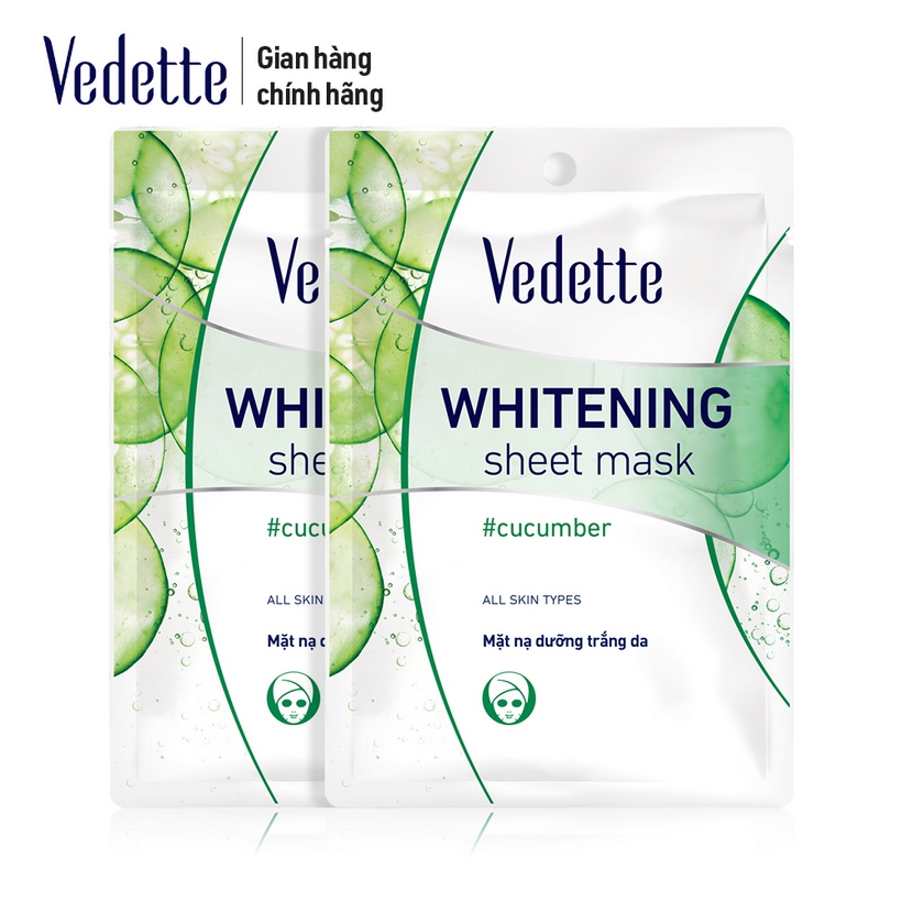 Combo 6 Mặt Nạ Trắng Hồng Tự Nhiên Vedette Whitening Sheet Mask Set (Cucumber) 22mlx6