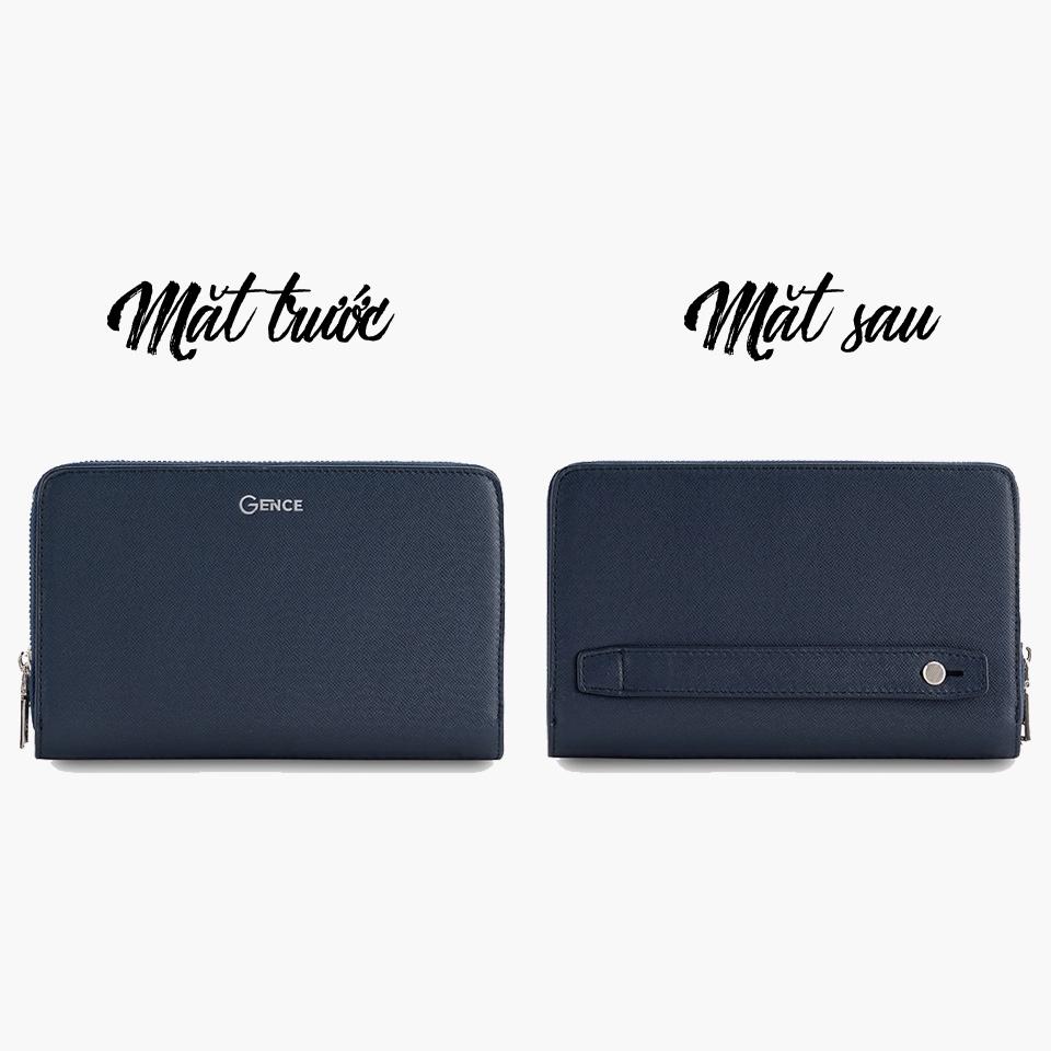 Clutch Da Công Sở Ví Cầm Tay Nam GENCE HT20 Da Bò Cao Cấp Màu Xanh Navy