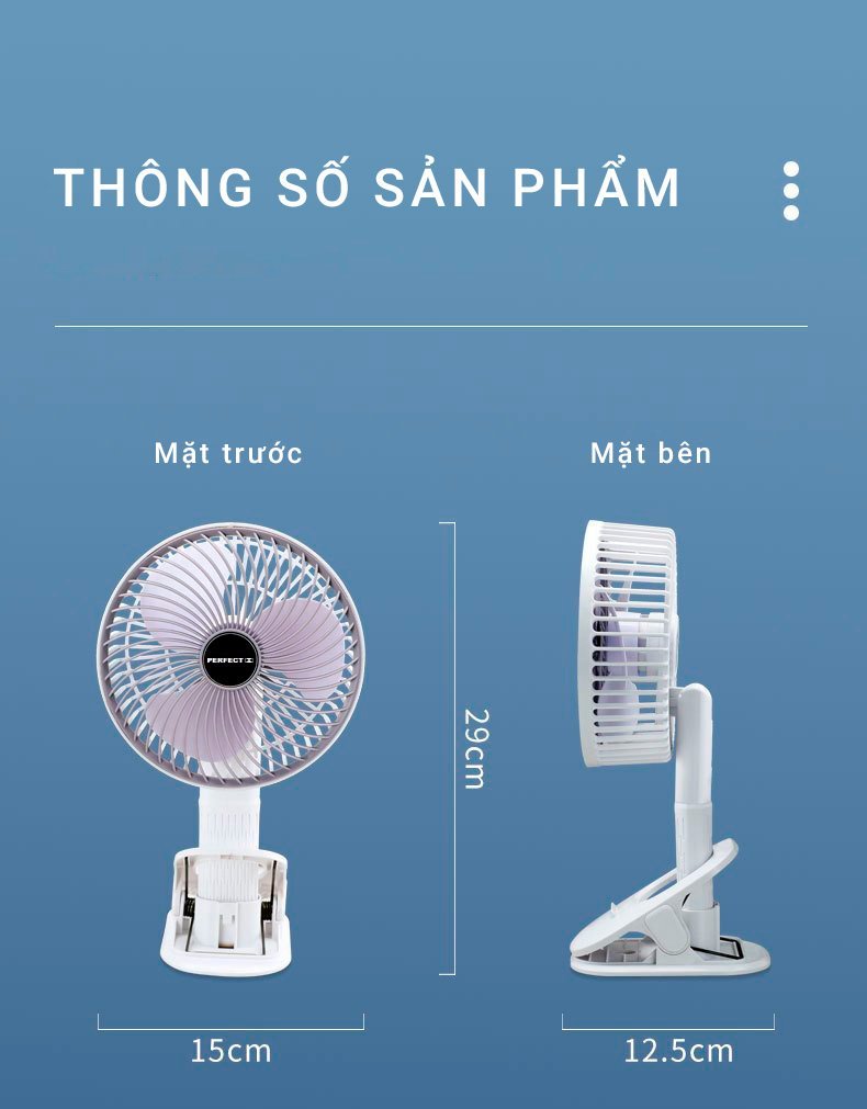QUẠT ĐỂ BÀN CÓ SẠC TÍCH ĐIỆN PERFECT PF-QB2150 BẢO HÀNH 3 THÁNG - HÀNG CHÍNH HÃNG